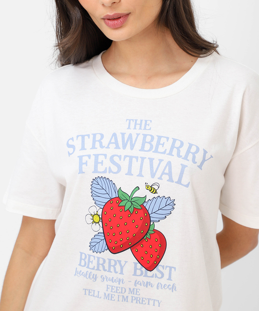 Camisola Estampa Morango Manga Curta Marisa Off White