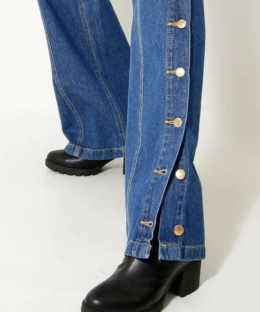 Calça Wide Leg Feminina Botões Zune Jeans