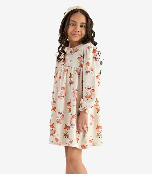 Vestido Manga Longa em Malha Soft Touch Rovi Kids Bege