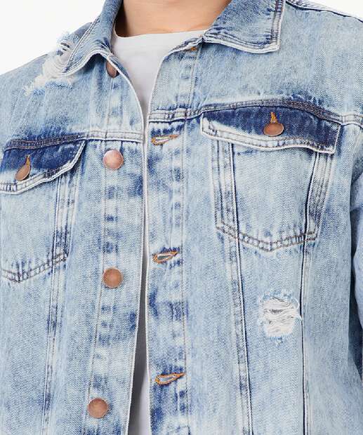 Jaqueta Masculina Jeans Destroyed Estampa Frase MR