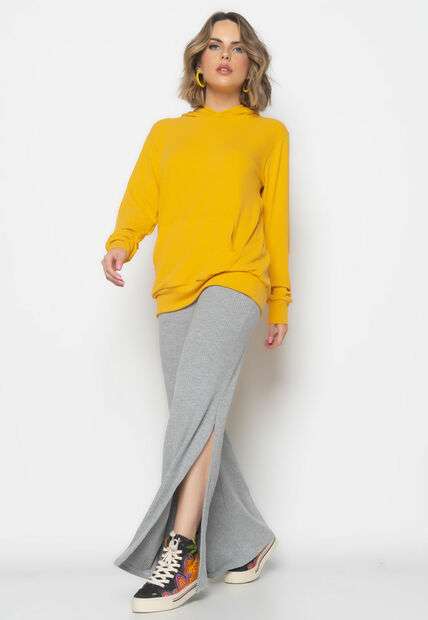 Image_Calça  Flare Com Fenda Lateral Canelada Mescla Salvatore Fashion