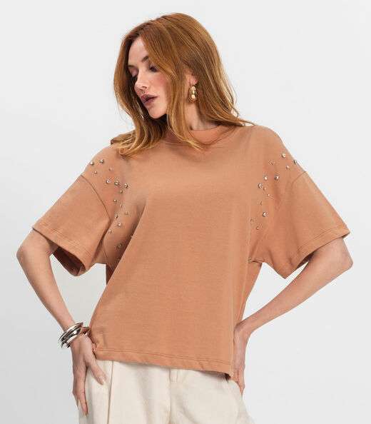 T- Shirt Feminina Gola Alta em Malhão Endless Marrom