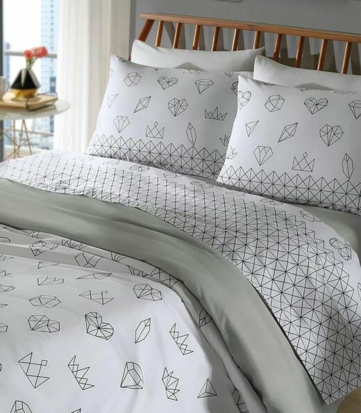 Jogo De Cama Queen Geométrico 150 Fios Lar E Lazer Branco