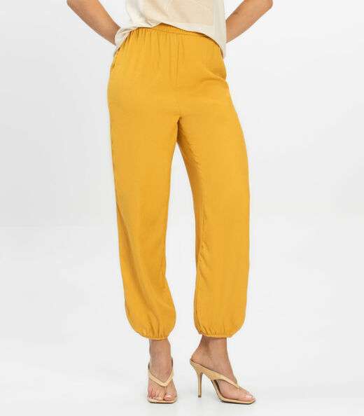 Calça Feminina Aladim em Tecido Viscose Dianna Amarelo