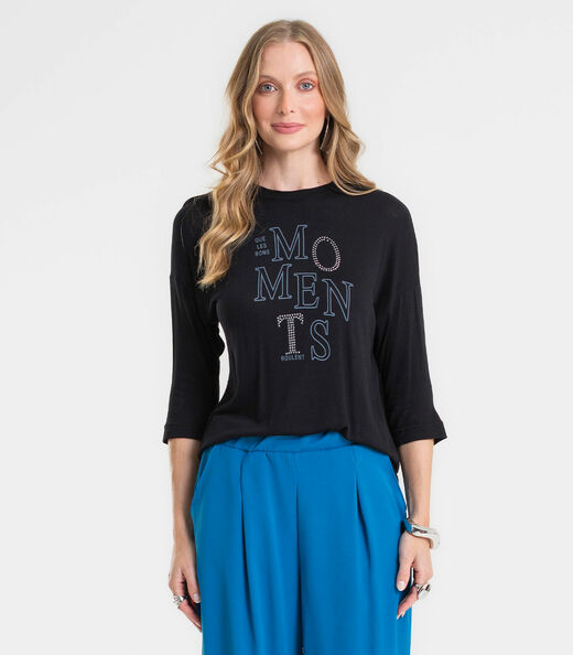 Blusa Feminina Manga 3/4 Em Visco Tricot Rovitex Preto