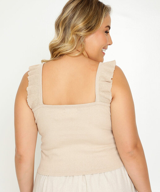 Blusa Plus Size Feminina Cropped Tricô Babado Marisa  