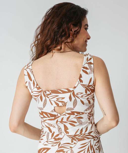 Blusa Regata Feminina Estampa Folhas Marisa Bege