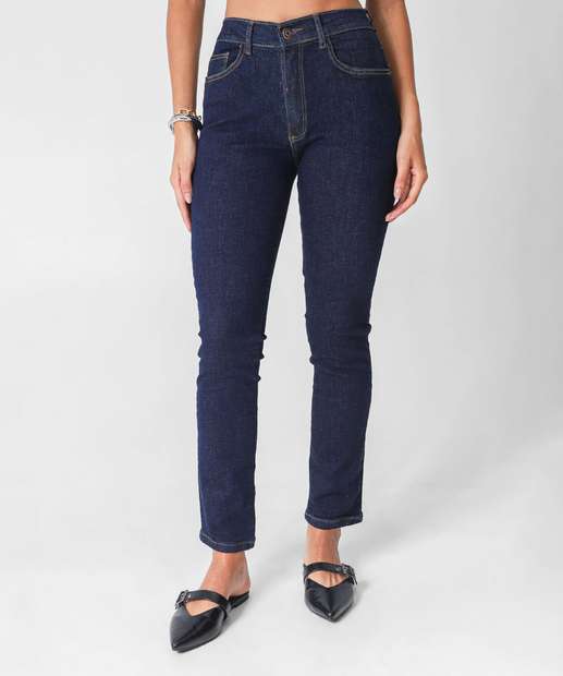 Calça Cigarrete Feminina Jeans Bolsos