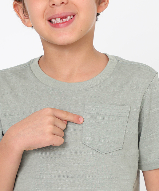 Camiseta Infantil Textura Bolso MR Tam 4 a 10 Verde