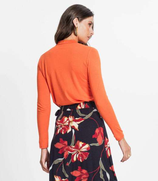 Blusa Feminina Manga Longa Gola Alta Rovitex Laranja