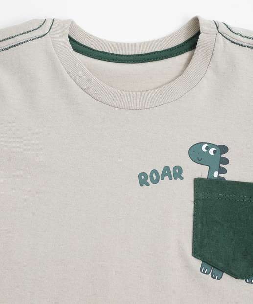 Camiseta Infantil Dinossauro Marisa Tam 1 a 3 Bege