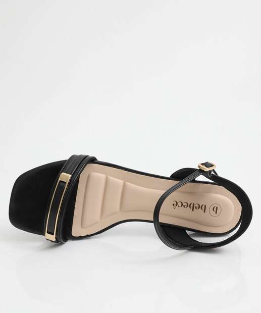 Sandália Feminina Rasteira Detalhe Metalizado Bebecê Preto