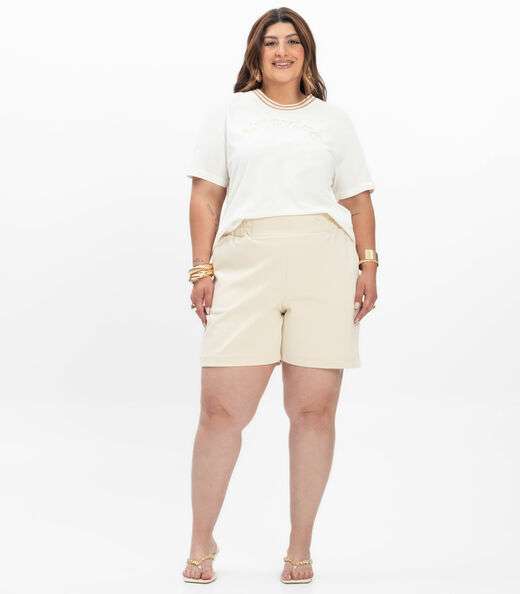 Blusa Manga Curta Feminina Plus Size Secret Glam Bege