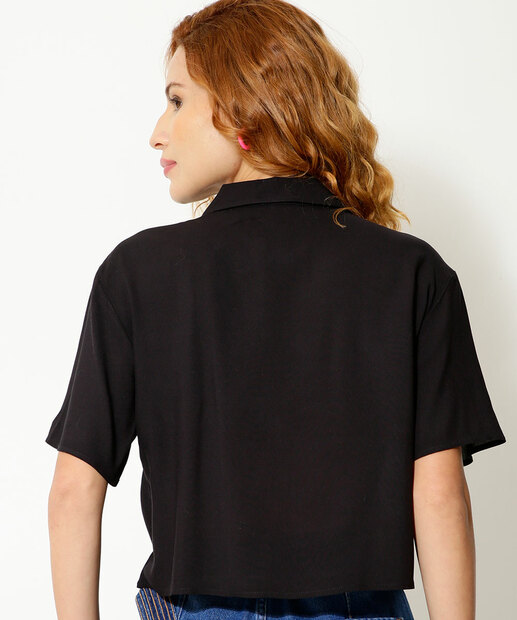 Camisa Cropped Feminina Bolso Manga Curta Marisa