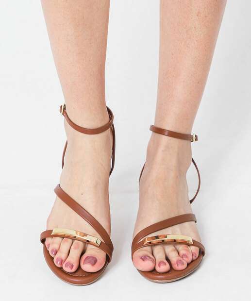 Sandália Feminina Tiras Salto Grosso 