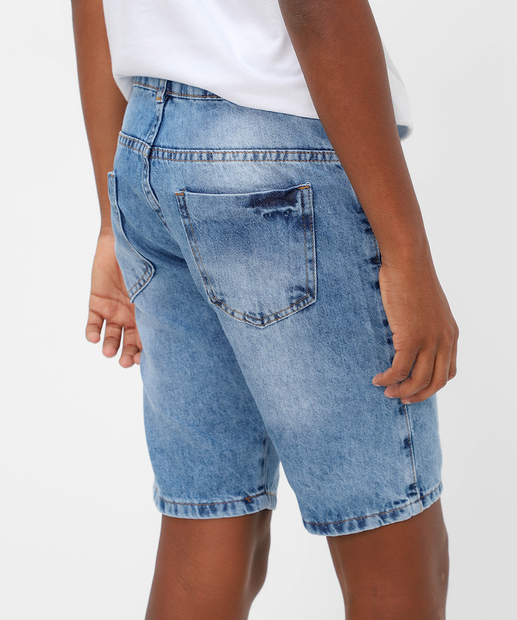 Bermuda Juvenil Jeans Bolsos Destroyed Tam 10 a 16 Azul