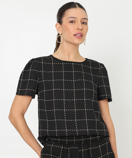 Image_Blusa Feminina Estampa Quadriculada Marisa Preto
