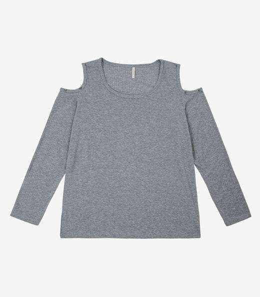 Blusa Feminina Plus Size Ribana Canelada RechSul Cinza