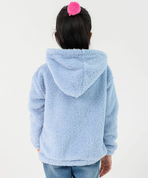 Blusão Infantil Sherpa Capuz Stitch Tam 4 a 10 Azul