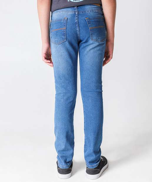 Calça Juvenil Jeans Bolsos Tam 10 a 16 Azul