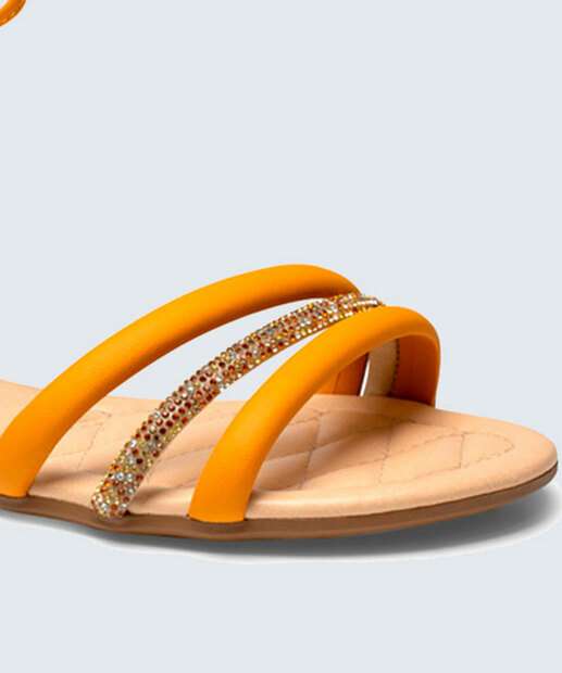 Sandália Feminina Rasteira Strass Amarração Mississipi