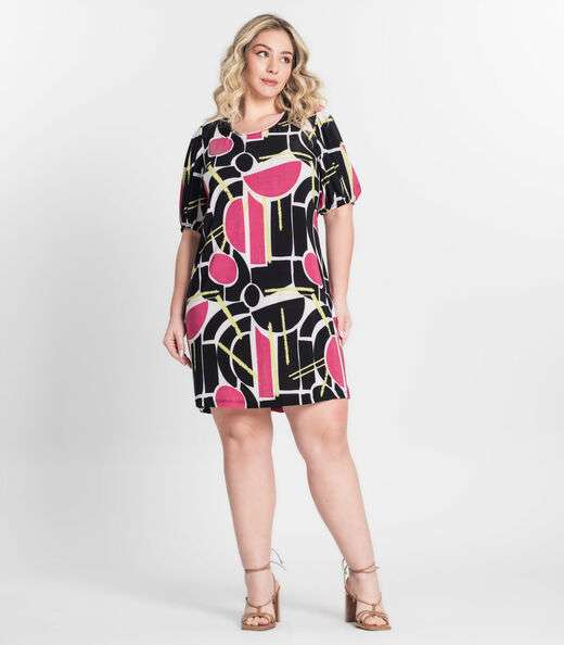 Vestido Malha Fria Plus Infinita Cor Preto