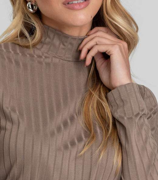 Conjunto Feminino Blusa E Calça Em Ribana Dianna Marrom