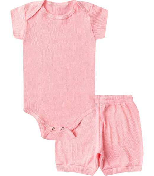 Image_Kit Body Bebê Curto Canelado 2 Peças Select Rosa