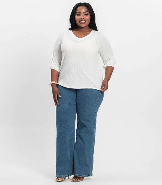 Blusa Canelada Plus Infinita Cor Bege