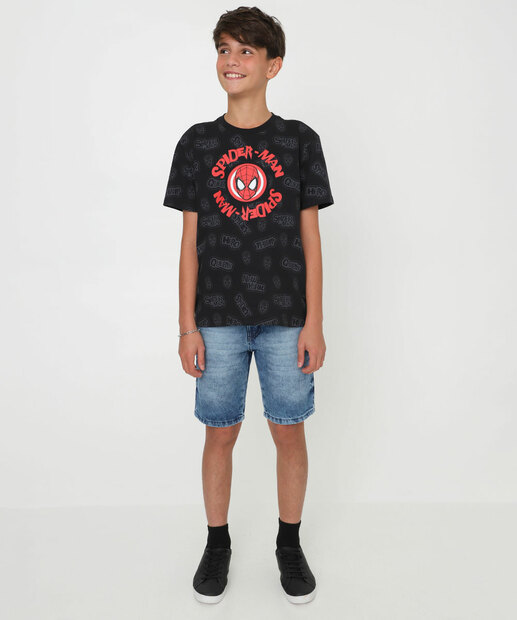 Camiseta Juvenil Estampada Homem Aranha Tam 10 a 16 Preto