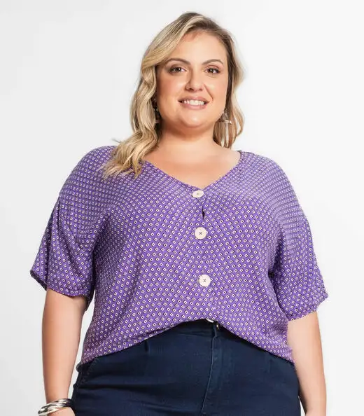 Camisa Feminina Plus Size Estampada Secret Glam Roxo