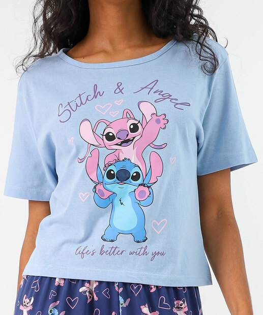 Pijama Feminino Stitch & Angel Marisa Azul