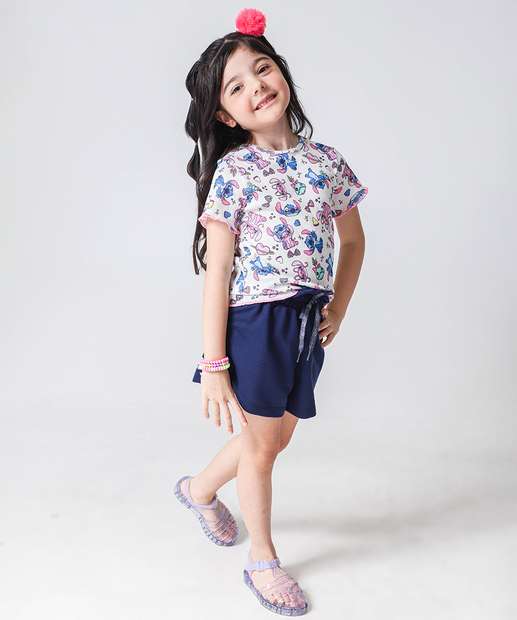 Blusa Infantil Canelada Stitch Tam 4 a 10 Off White