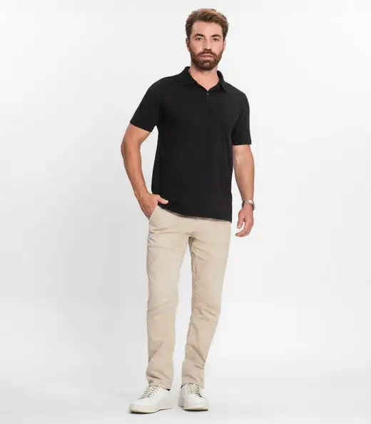 Polo Masculina Com Bolso Cotton Leve Diametro Preto