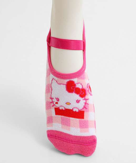 Meia Sapatilha Infantil Antiderrapante Hello Kitty Rosa
