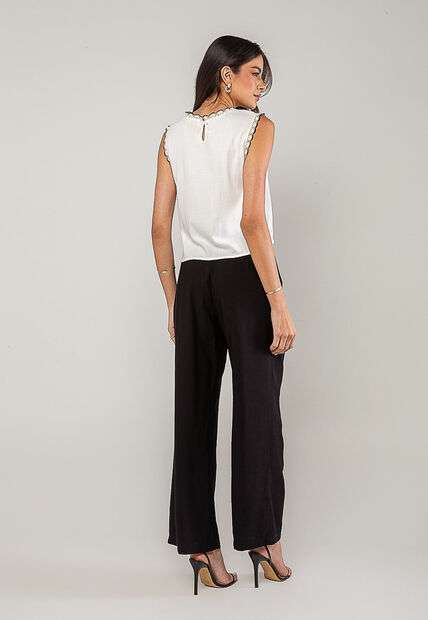 Regata Alfaiataria Com Renda nas Cavas E Gola Branco Salvatore