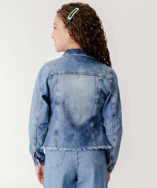 Jaqueta Juvenil Jeans Barra Desfiada Tam 10 a 16