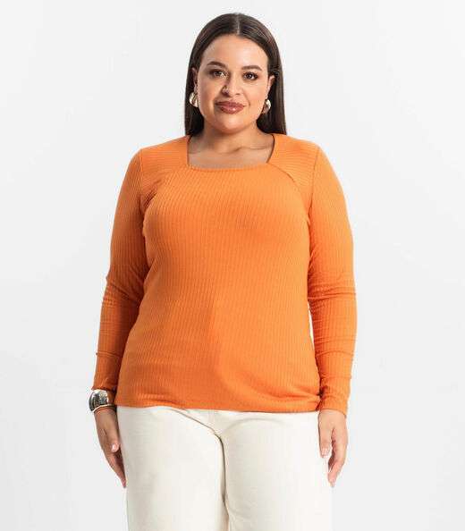 Image_Blusa Plus Size Em Ribana Canelada  Secret Glam Laranja
