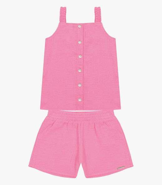 Conjunto Infantil Blusa Com Shorts Trick Nick Rosa