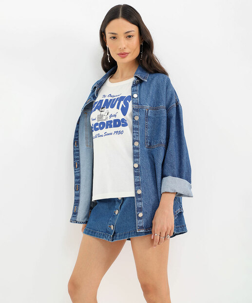 Blusa Feminina Manga Curta Snoopy Off White