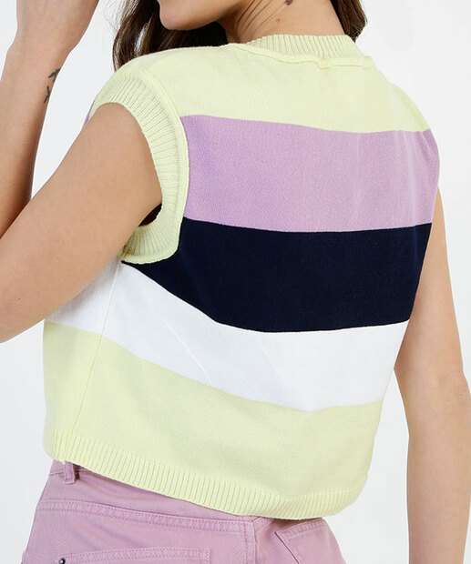 Blusa Regata Feminina Tricô Recorte Marisa 