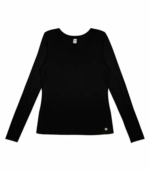 Blusa Manga Longa Canelada Rovitex Preto