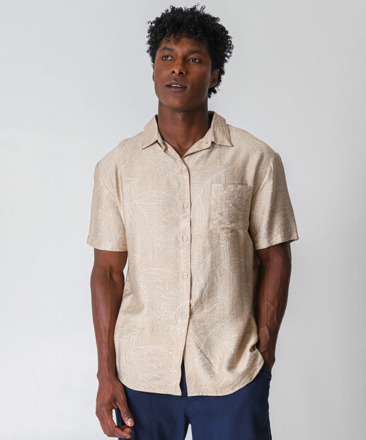Image_Camisa Masculina Estampa Folhas Marisa Bege