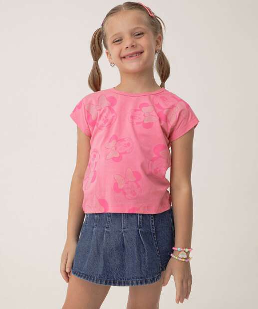 Blusa Manga Curta Minnie Disney Tam 4 a 10 Rosa