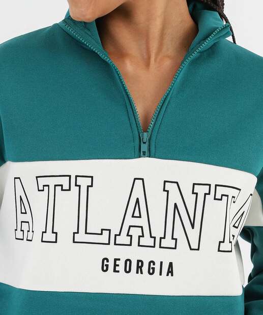 Blusão Feminino Cropped Moletom Flanelado Marisa Verde