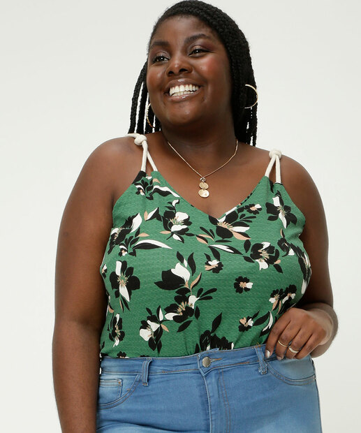 Blusa Plus Size Feminina Regata Estampa Floral Marisa