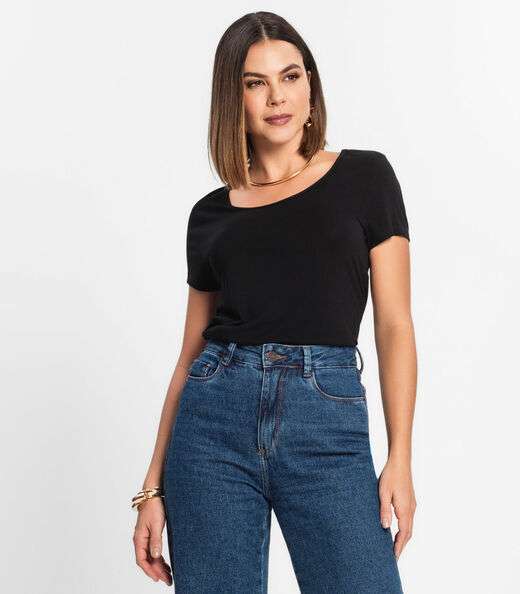 Blusa Feminina Viscotorcion Básica Rovitex Preto