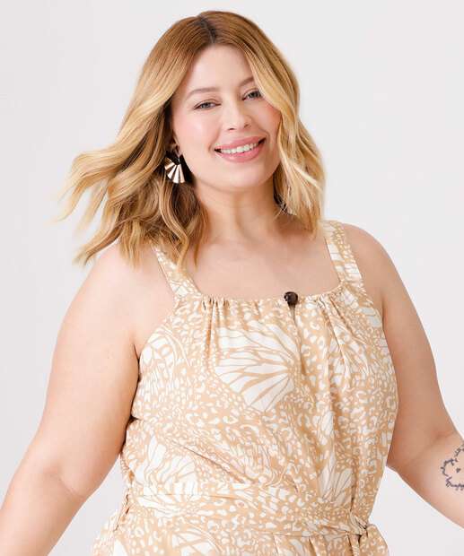 Vestido Plus Size Feminino Midi Estampado Marisa