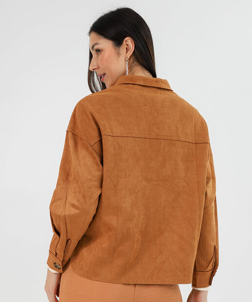 Camisa Feminina Suede Botões Marisa Marrom