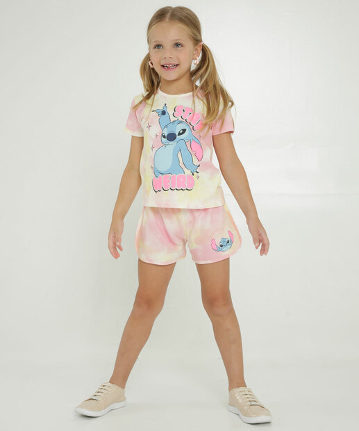 Conjunto Infantil Tie Dye Stitch Disney Tam 4 a 10